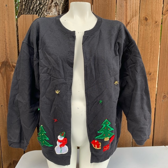 90s Vintage Christmas hand made cardigan sweater size Large. - Picture 1 of 8